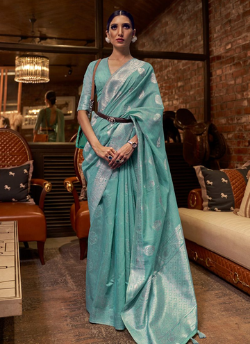 Graceful Sea Green Linen Festive Wear Women Saree